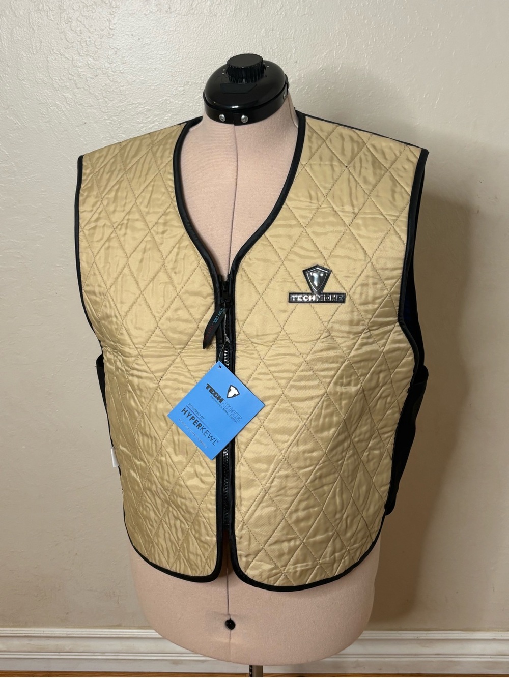 Quilted Tan Men's Vest with Black Trim